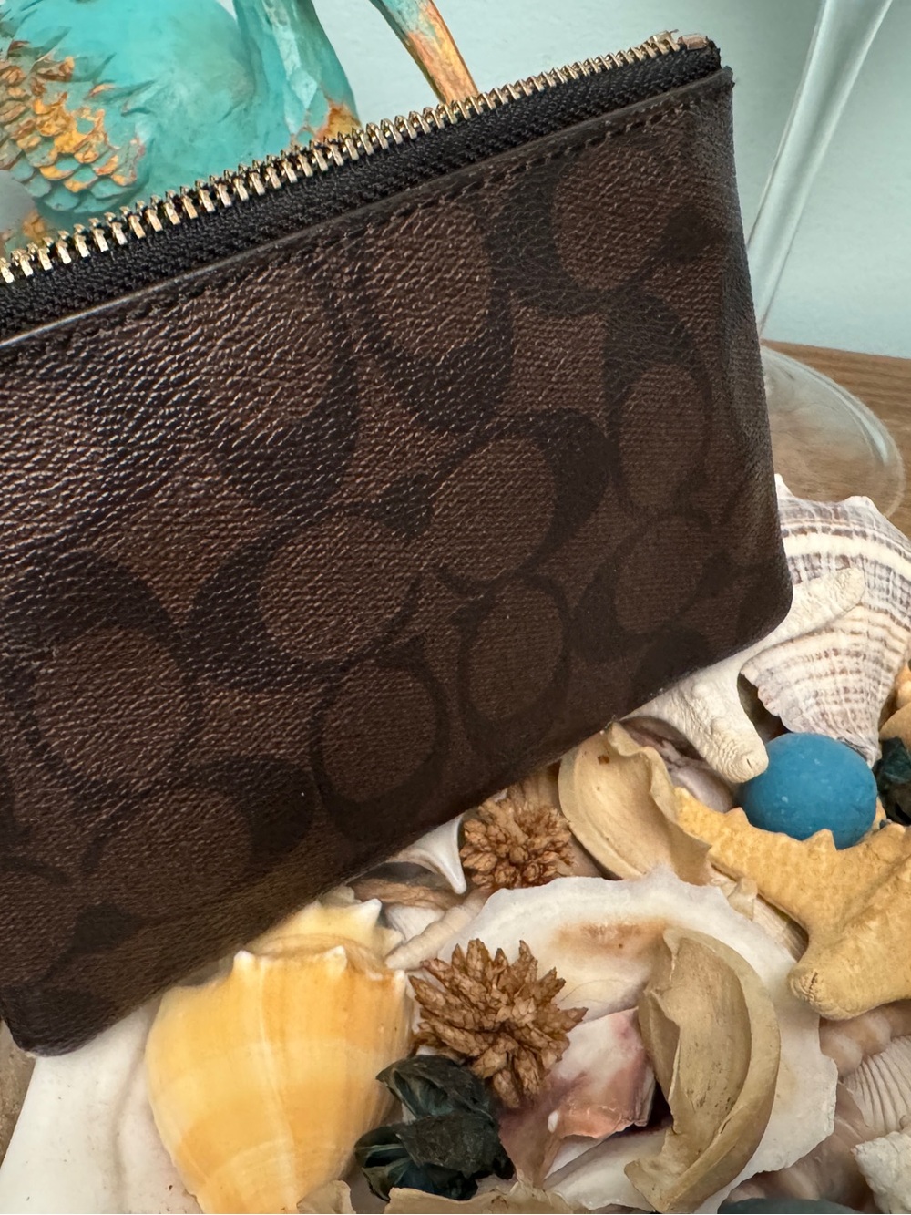 Coach Brown and Black Leather Zip Pouch with Gold Logo - Picture 11 of 11